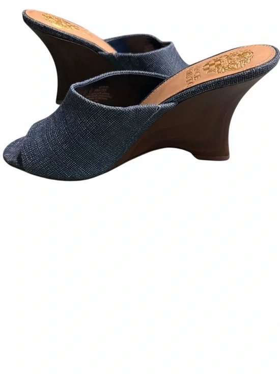 Vince Camuto Navy Textured Open-Toe Mule Slides - Picture 6 of 7